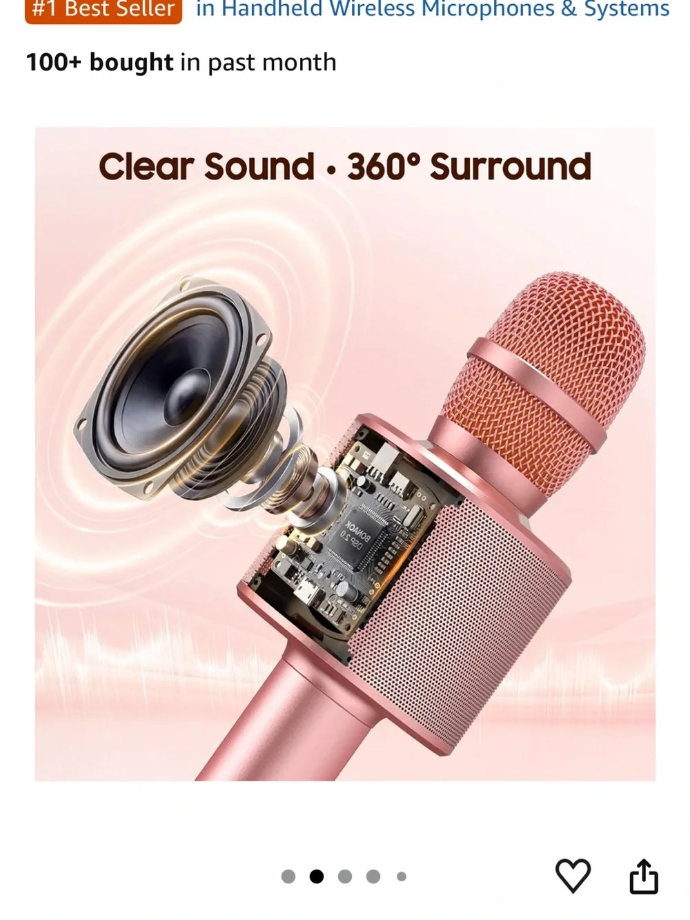 Rose Gold Bluetooth Wireless Handheld Microphone with Speaker